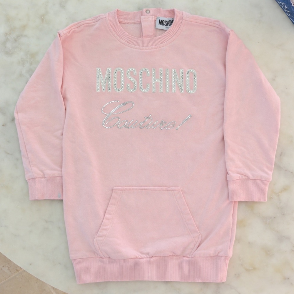 Moschino Baby Pink Rhinestone Logo Sweater Dress